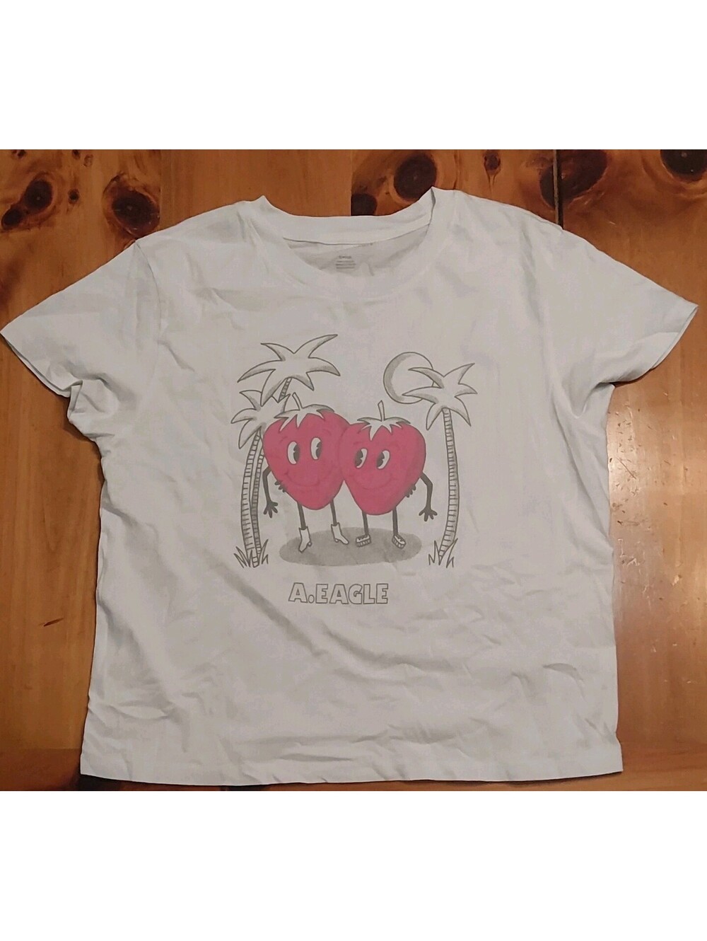 American Eagle Women's White Graphic Print Crew Neck Short Sleeve T-Shirt S